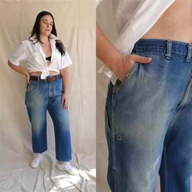 Vintage Faded Osh Kosh Carpenter Denim/ High Waisted Distressed Worn In Jeans/ Workwear/ Painter Pants/ Size 36 Large 