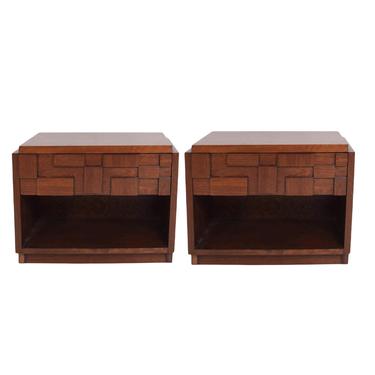 Free And Insured Shipping Within US - Paul Evans for Lane Vintage Mid Century Modern Brutalist End Table Stand Set 