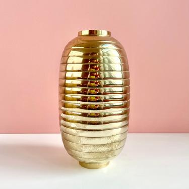 Ribbed Solid Brass Vase 