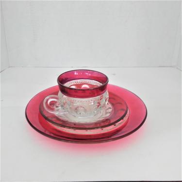 Tiffin Glass Company Kings Crown Ruby Flash Cup & Saucer Set 
