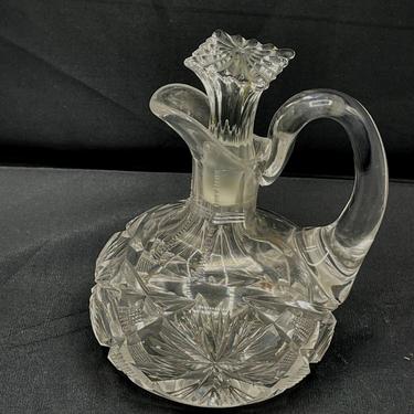 American Brilliant Cut Glass Cruet/Small Decanter ~ Pinwheel Deep Cut Crystal Heavy Bottle 