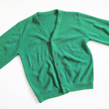 Vintage Green Cardigan M L - 70s Kelly Green Cardigan Sweater - Grunge Grandpa Cardigan - 1970s Clothing 