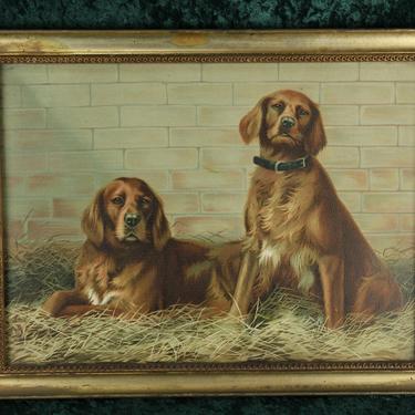 Folky Print of Two Dogs With Victorian Trade Card It Was Based On 