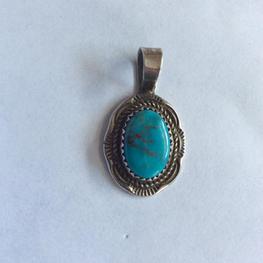 Native American Sterling and Turquoise Pendant signed AB 