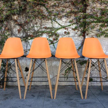 Mid Century Orange Eames Style Barstools