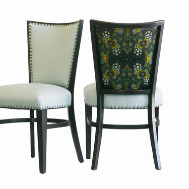 Pair of light blue upholstered occasional chairs 