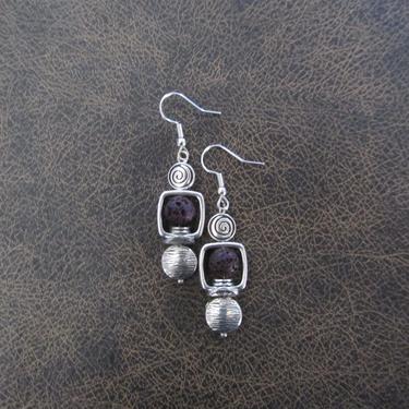 Industrial earrings, purple lava rock and silver minimalist earrings, mid century modern earrings, unique Art Deco earrings, geometric 
