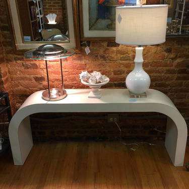 Pickup Only and Delivery to Selected Cities - Vintage Karl Springer Style White Laminate Modernist Waterfall Console 