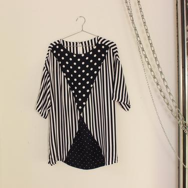 Navy Striped and Polka Dot Blouse / Extra Extra Large 2X 