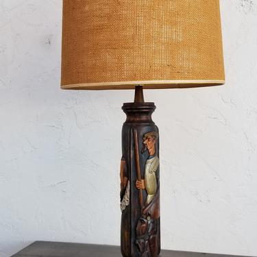 Hand Carved Table Lamp Don Quixote, Cervantes 1950's 