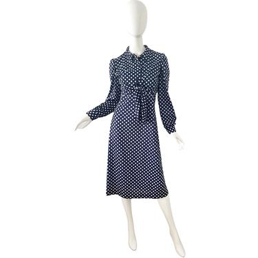 70s Halter Dress Set / Vintage Manola Bolero Jacket Set / Navy Polka Dot Dress Medium 