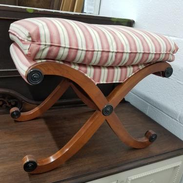 Pink & Green Striped Bench with X-Shaped Base