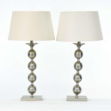 Pair Modernist Orb Column Table Lamps