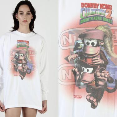 Vintage 90s Nintendo T Shirt / Donkey Kong 2 Tee / Country Diddys Quest Video Game / Play Station Arcade Long Sleeve Shirt L 