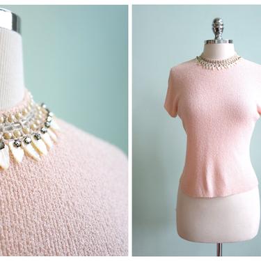 Vintage 1940's Pink Beaded Knit Blouse | Size Small 