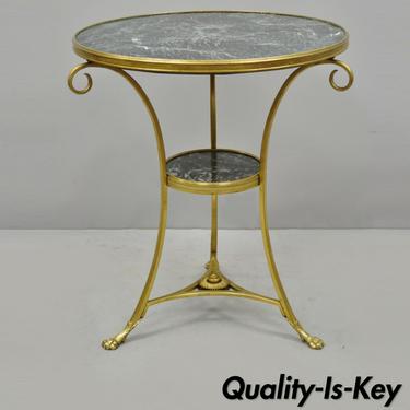 French Bronze Neoclassical Round Green Marble Top Gueridon Center Lamp Table