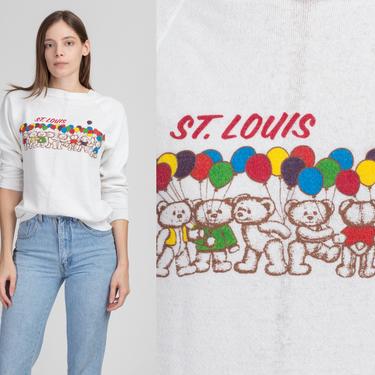 80s St. Louis Teddy Bear Balloon Sweatshirt - Medium | Vintage White Raglan Sleeve Graphic Tourist Pullover 