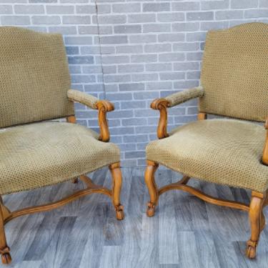 Vintage Biedermeier Style Armchairs by William Switzer in a Patterned Velvet Chenille - Pair