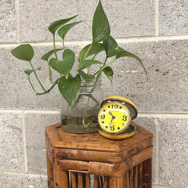 Vintage Alarm Clock Retro 1950's Phinney Walker Compact Alarm Clock + Bold Yellow Enameled Metal + Pocket + Desktop Clock + Made in Japan 