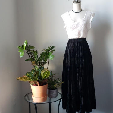 Black 90s Crushed Velvet Maxi Party Holiday Skirt 