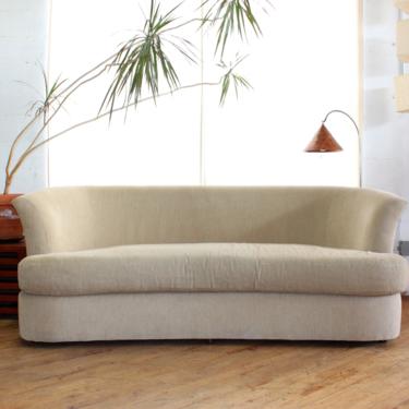 Curved Sofa Vintage Postmodern Neutral Biomorphic Decor Single Cushion Chenille Velvet Taupe Michael Taylor Vintage 