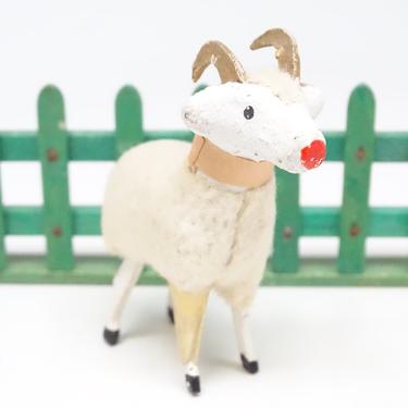 Vintage Wooly 2 1/4 Inch Ram Sheep, Hand Painted  for Putz or Christmas Nativity Creche, Retro Decor, Antique Farm Animal Lamb 