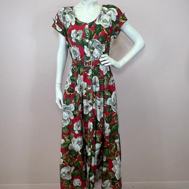 Vtg 1980s does 50s large floral cotton dress 