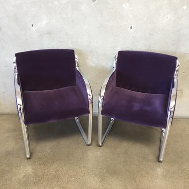 Pair Of Modern Purple Velvet and Chrome Chairs