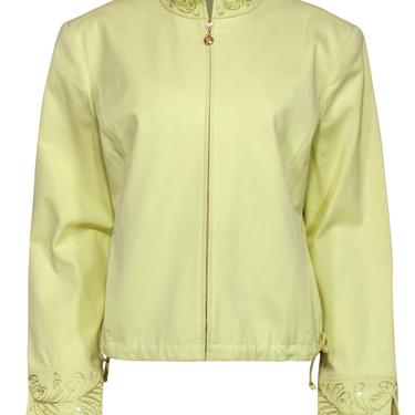 St. John - Lime Green Cotton Blend Zip-Up Jacket w/ Sequins Sz XL