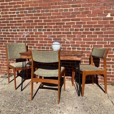 Reclaimed wood / hairpin leg table with midcentury modern chairs (6 available)