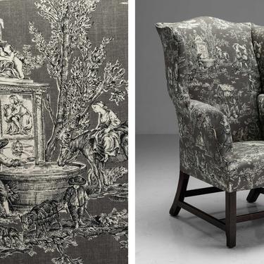 Georgian Wing Chair in 100% cotton Toile Fabric from Pierre Frey