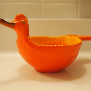 Vintage Aldo Londi BITOSSI DUCK BOWL Orange 9&amp;quot; Long Ceramic Porcelain Studio Pottery, Mid-Century Modern Italy raymor dansk danish eames era 