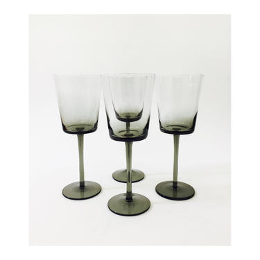 Vintage Smoke Gray Wine Glasses / Set of 4 