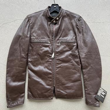 Vintage 1960s Brooks Cafe Racer NOS Jacket | 32 | SMALL/ Medium Biker jacket Brown Leather Talon zippers 
