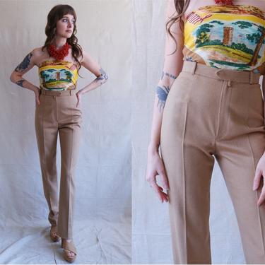 Vintage Christian Dior Camel Trousers/ Light Brown High Waisted Straight Leg Wool Pants/ Size 25 