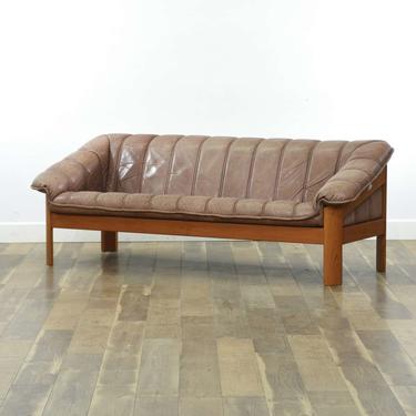 Hjellegjerde Danish Modern Leather & Teak Sofa, Norway