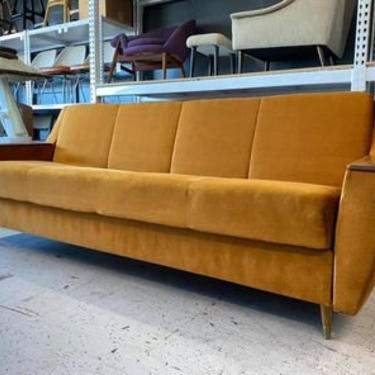 mid century Danish modern gold mustard velvet convertible sofa bed 