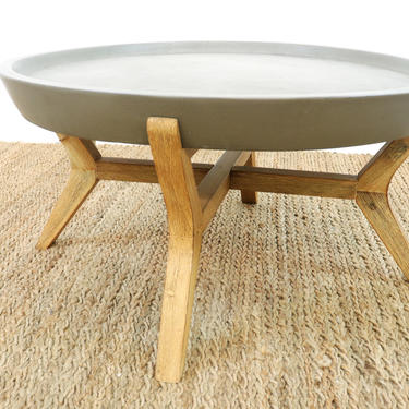 Round Concrete Top Coffee Table with Wood Base