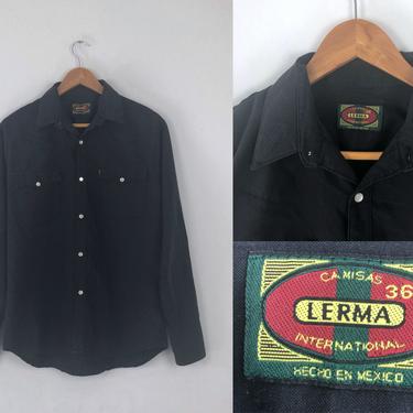 1990s Vintage Black Pearl Snap Western Shirt by Lerma - Size S by HighEnergyVintage
