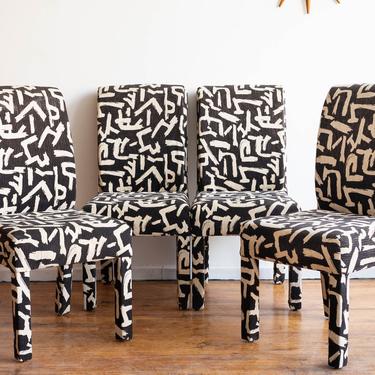 Vintage 80's / 90's Upholstered Parsons Dining Chairs in the Style of Milo Baughman 