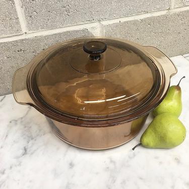 Vintage Vision Dutch Oven Retro 1970s Corning + Smokey Amber Glass + Pot With Lid + 5 Liter + Cookware + Kitchen Decor 