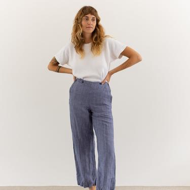 Vintage 50s Blue French Linen Broadfall Trousers | 26 27 28 29 30 34 Waist | High Rise Sailor Pants | 
