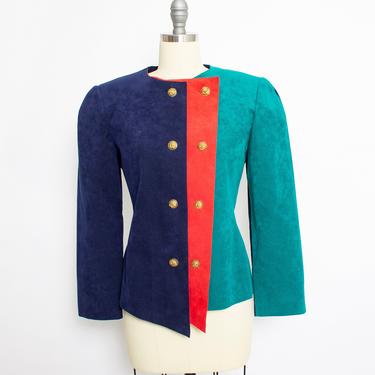 Vintage 1980s Suede Jacket Mollie Parnis Color Block 80s Small S 