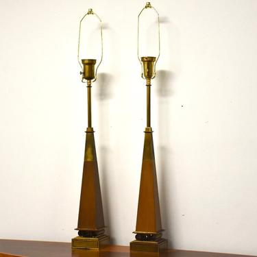Brass and Walnut Table Lamps by Stiffel - A Pair 
