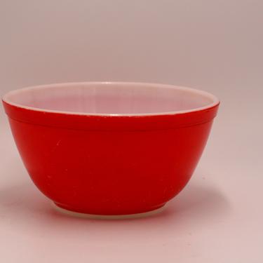 vintage Pyrex red primary bowl # 402 with backstamp number 