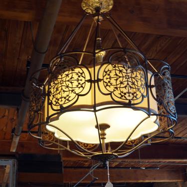 Brass Cage Hanging Light w Middle Shade