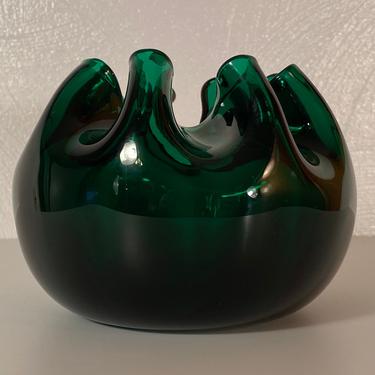 Green Glass Crimped Bowl 