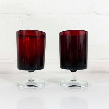 Vintage Red Glass Goblet Set Pair France French Pedestal Mid-Century Colorful Home Decor Dinner Party MCM Coctail Wedding Movie TV Prop 