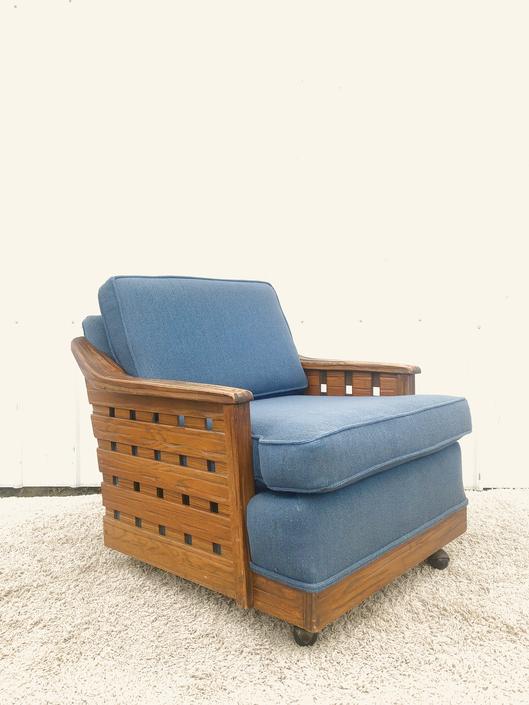 Vintage Oak Framed Armchair with Castor Wheels