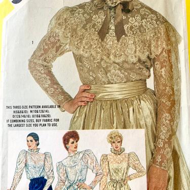 Vintage Sewing Pattern, Simplicity 6219, High Collar Blouse, Top, Edwardian, Victorian, Complete with Instructions, Date 1983 